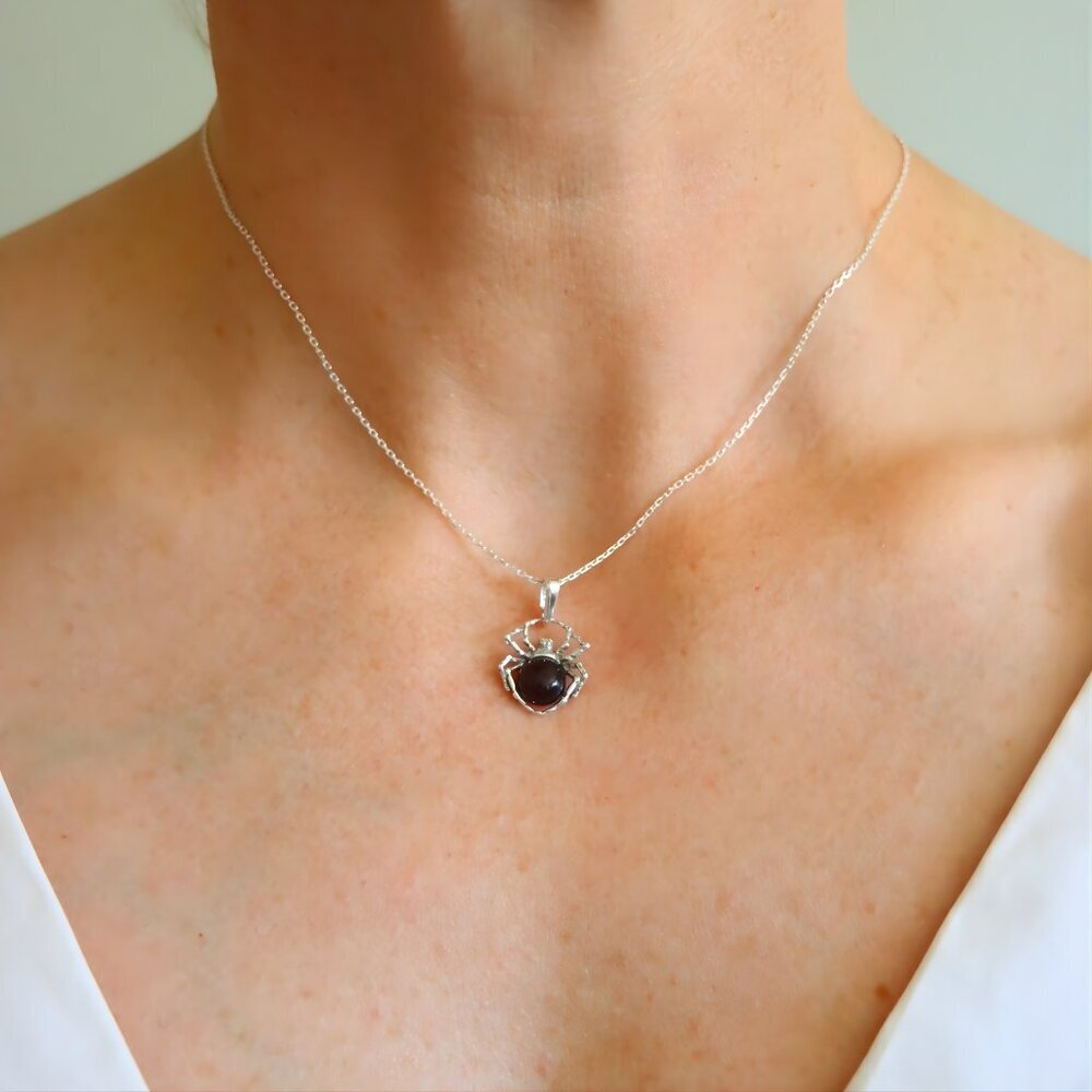 Baltic Cherry Amber Spider Charm Pendant in Sterling Silver - Picture 4 of 4